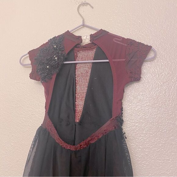 Custom solo Dance Costume burgundy velvet burnout rhinestoned dress IC/MC - Picture 6 of 12